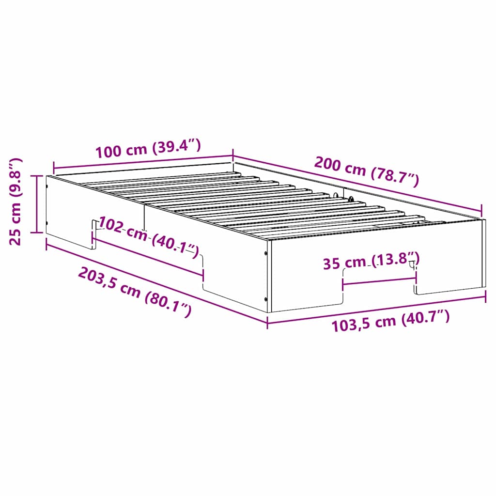 Bodenbettgestell Braun 100 x 200 cm Massivholz Kiefer